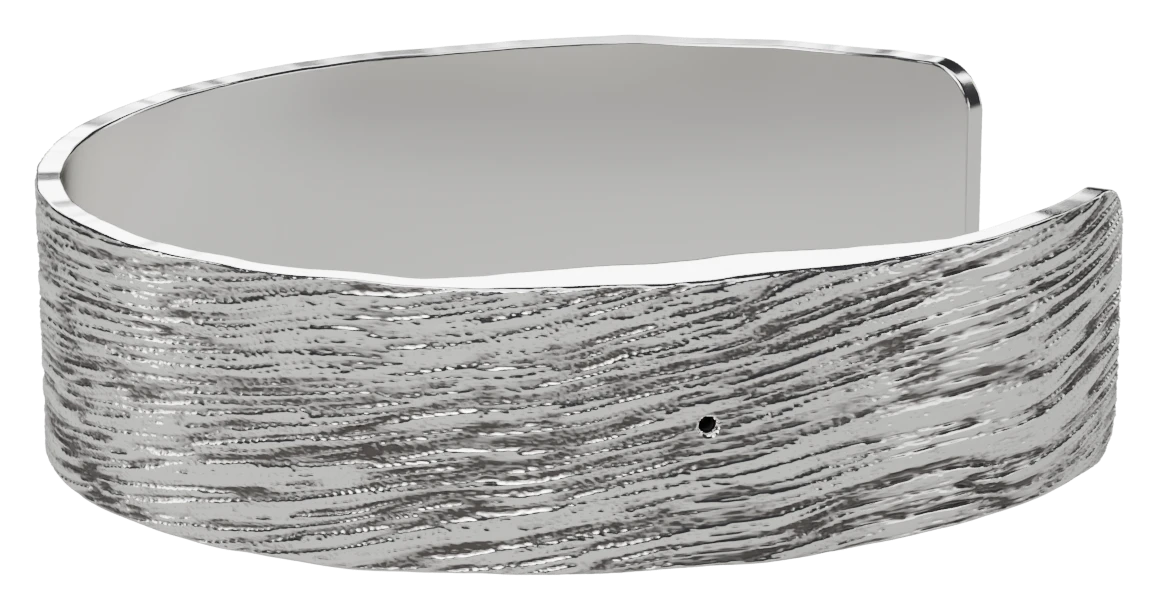 The Opal Bangle, a 17 mm cuff in bark-textured silver with a mic port on top